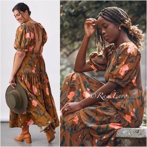 NWT ANTHROPOLOGIE CONDITIONS APPLY OPEN BACK FLORAL MAXI DRESS IN BROWN